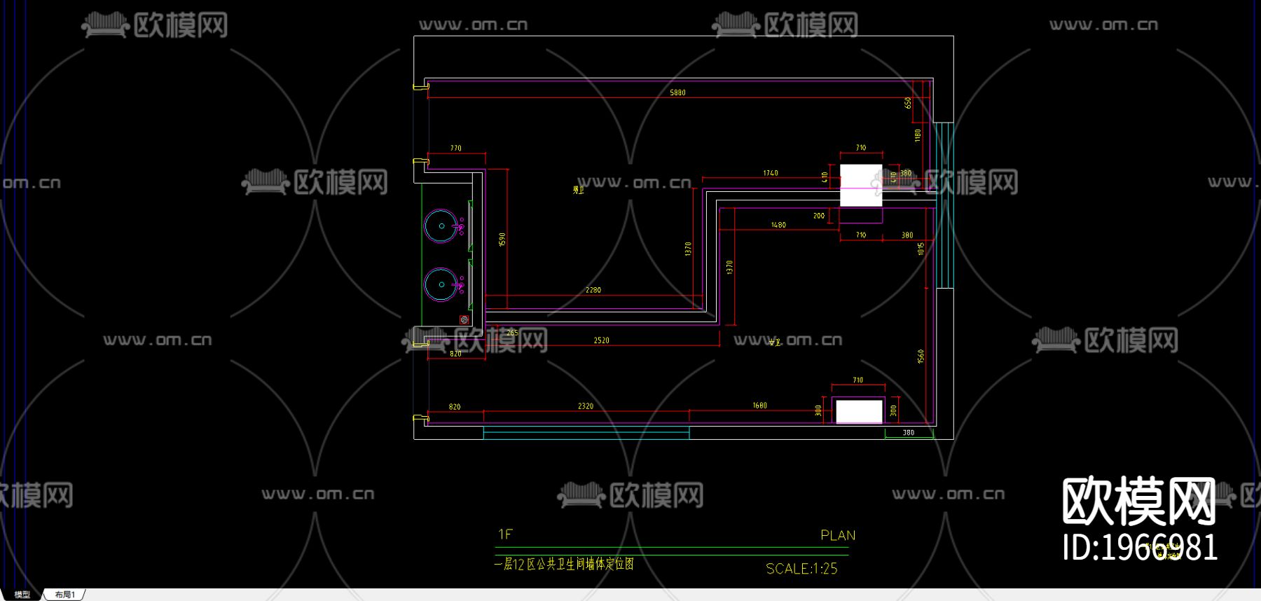 12区卫生间施工图下载（渲染图2）