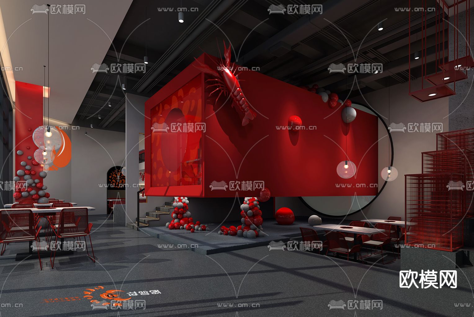 现代小龙虾餐厅免费3d模型下载（渲染图2）