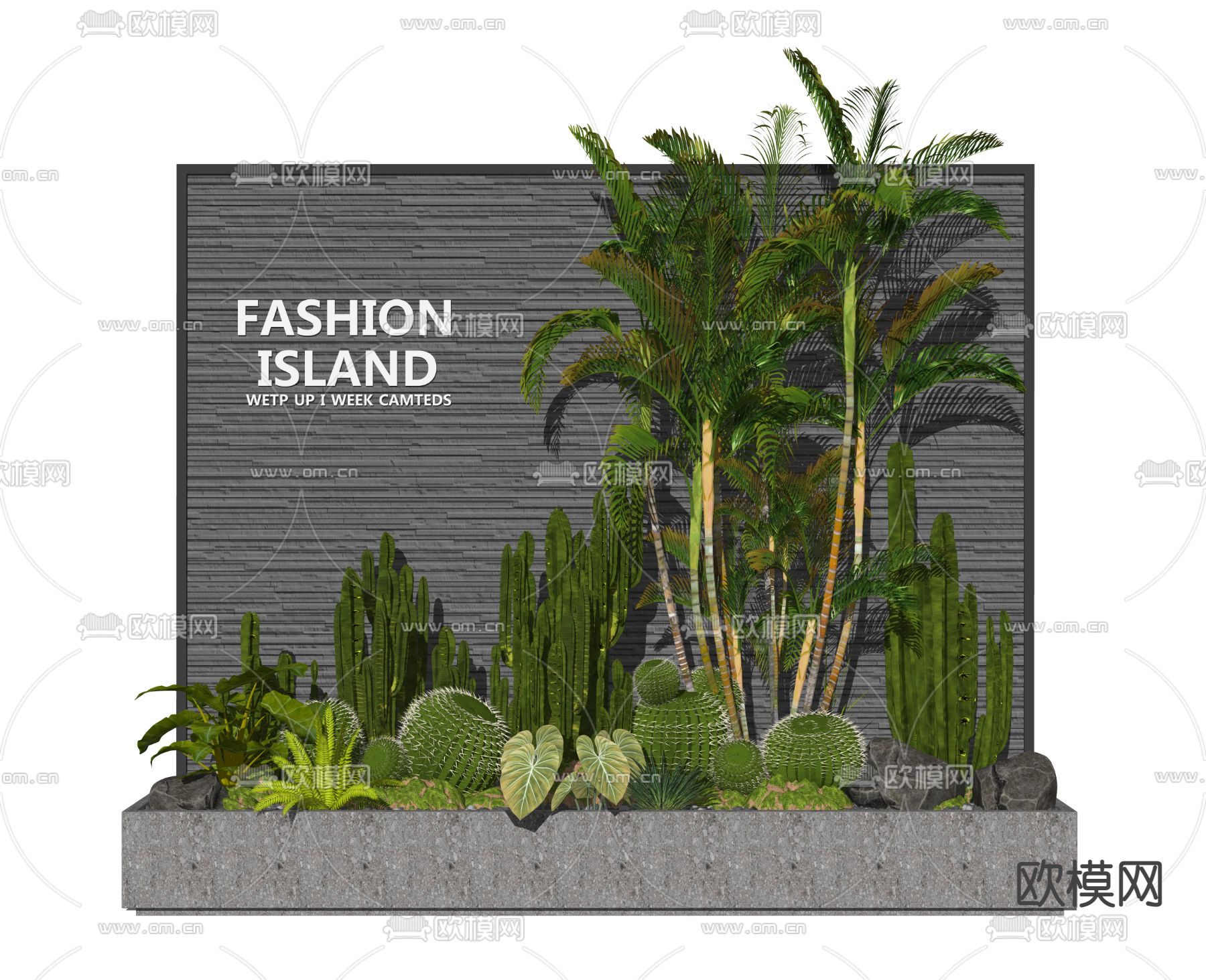 现代植物墙su模型下载（渲染图2）