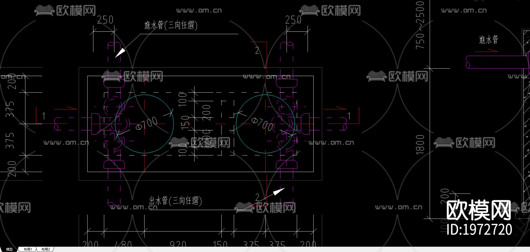 化粪池cad施工图下载（渲染图2）