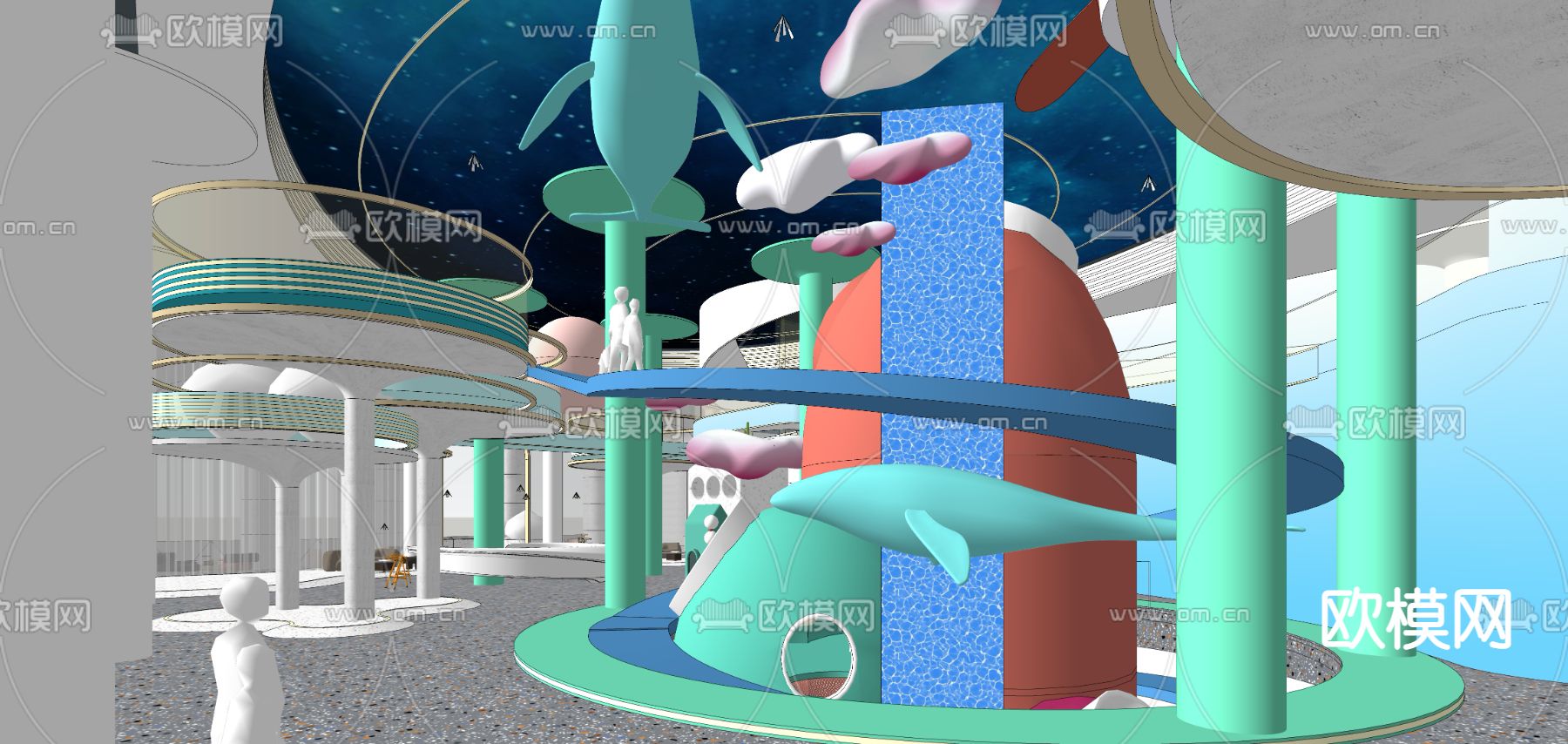 现代儿童淘气堡游乐园su模型下载（渲染图1）