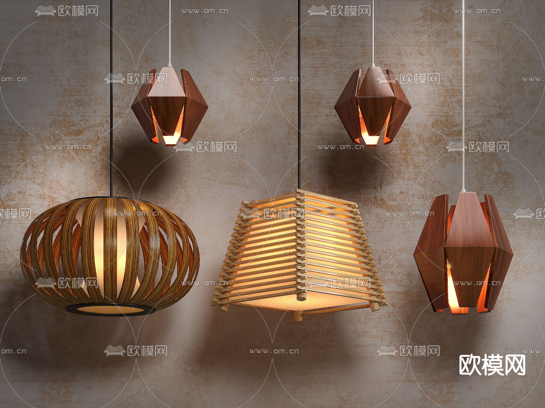 日式竹编吊灯su模型下载（渲染图1）