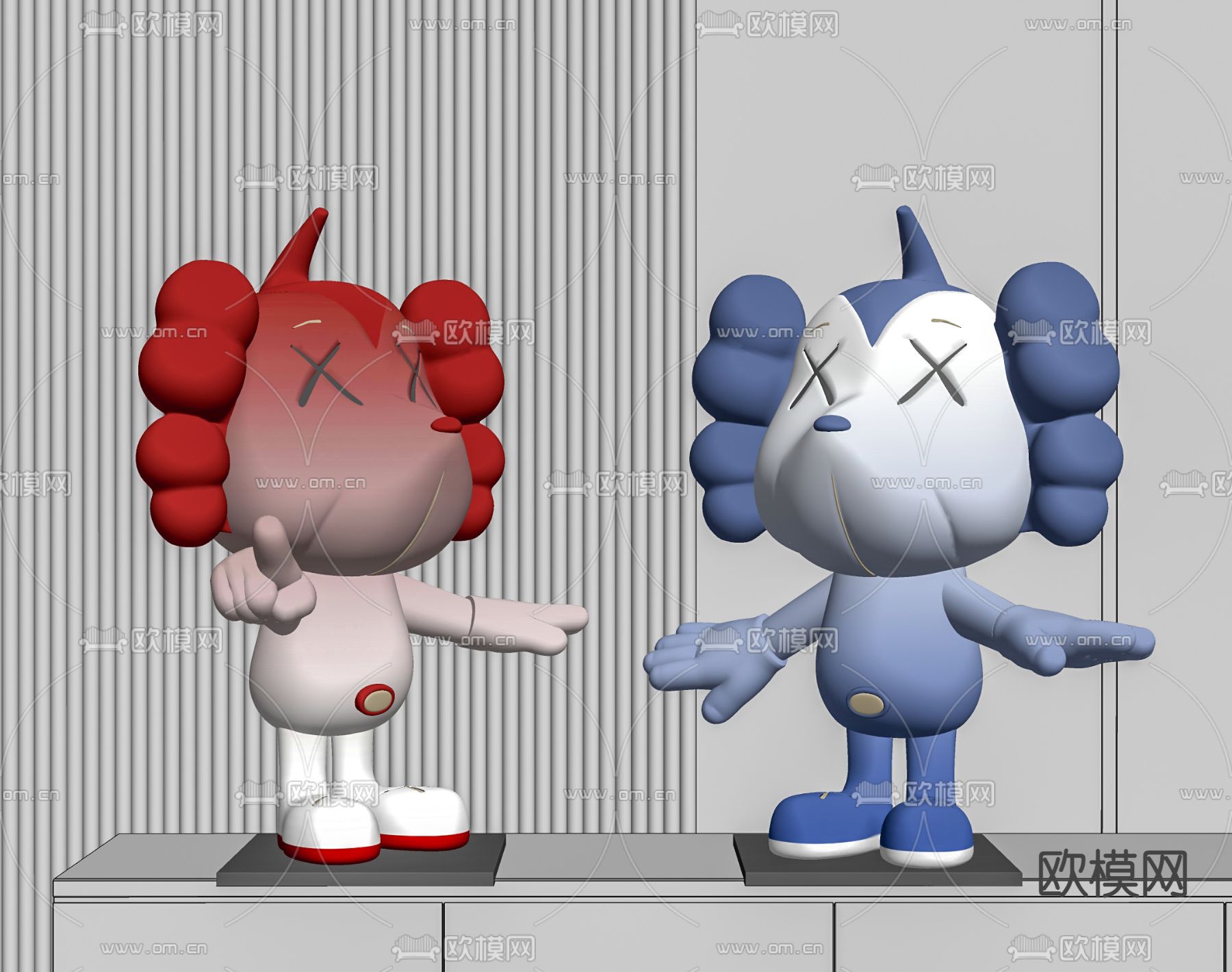 现代KAWS潮玩雕塑摆件su模型