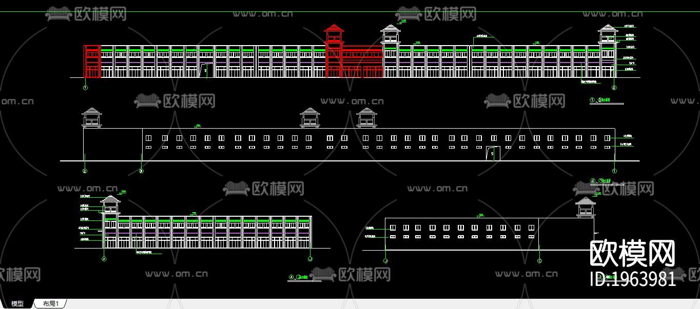 商业步行街cad施工图下载（渲染图2）