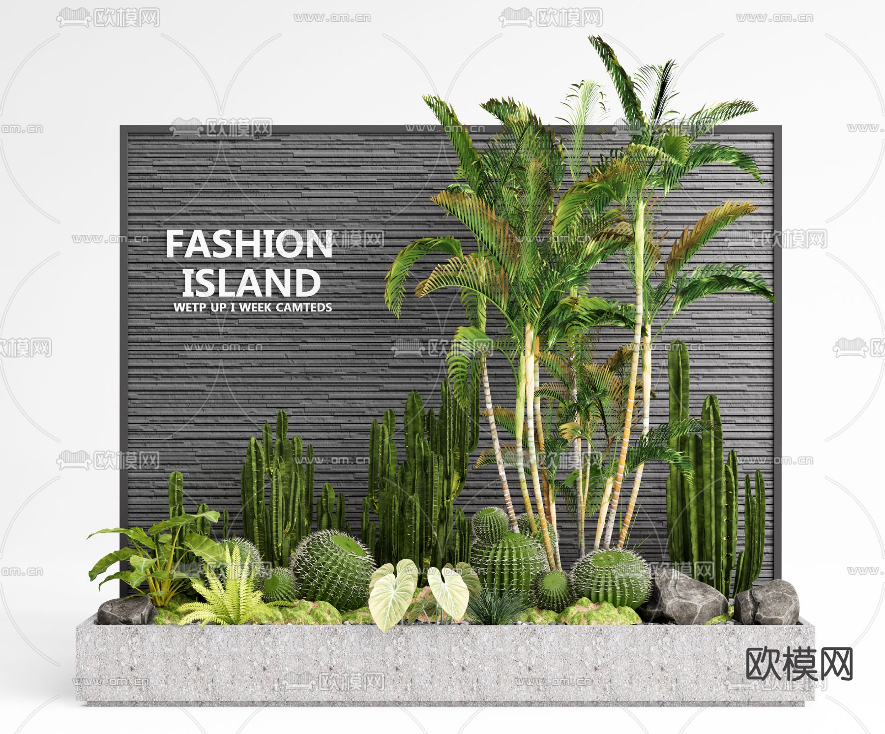 现代植物墙su模型下载（渲染图1）