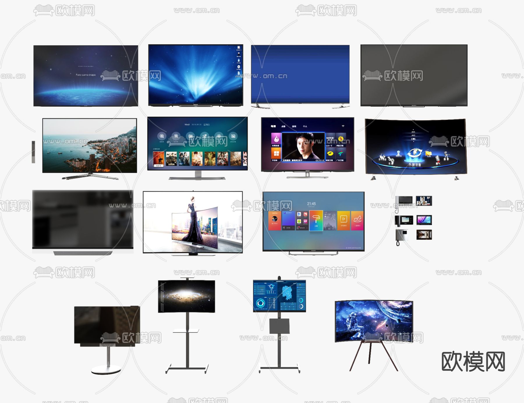 现代电视机移动支架3d模型下载