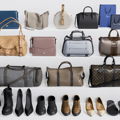  现代旅行包手提包鞋子su模型 