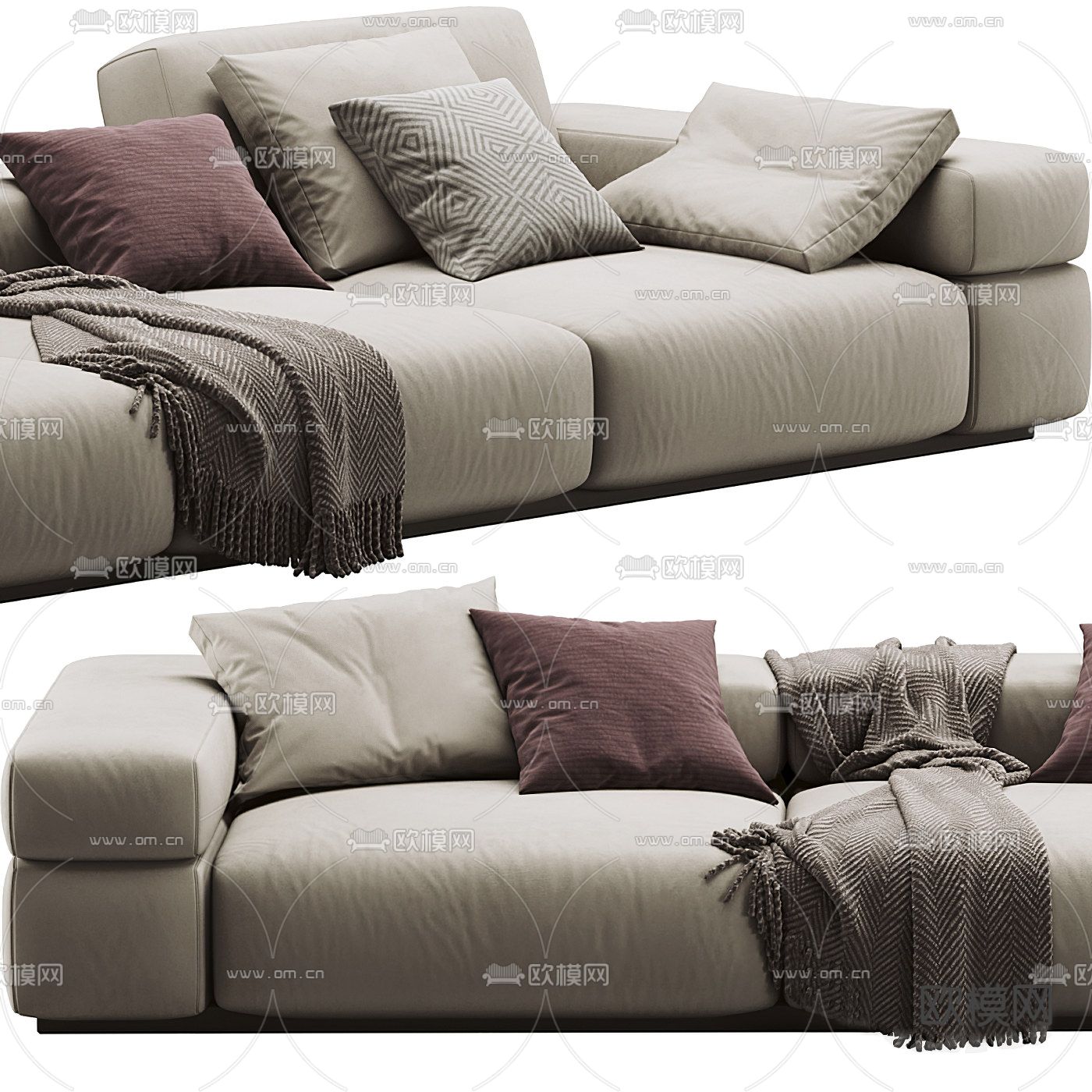 现代布艺多人沙发 三人沙发3d模型下载（渲染图2）