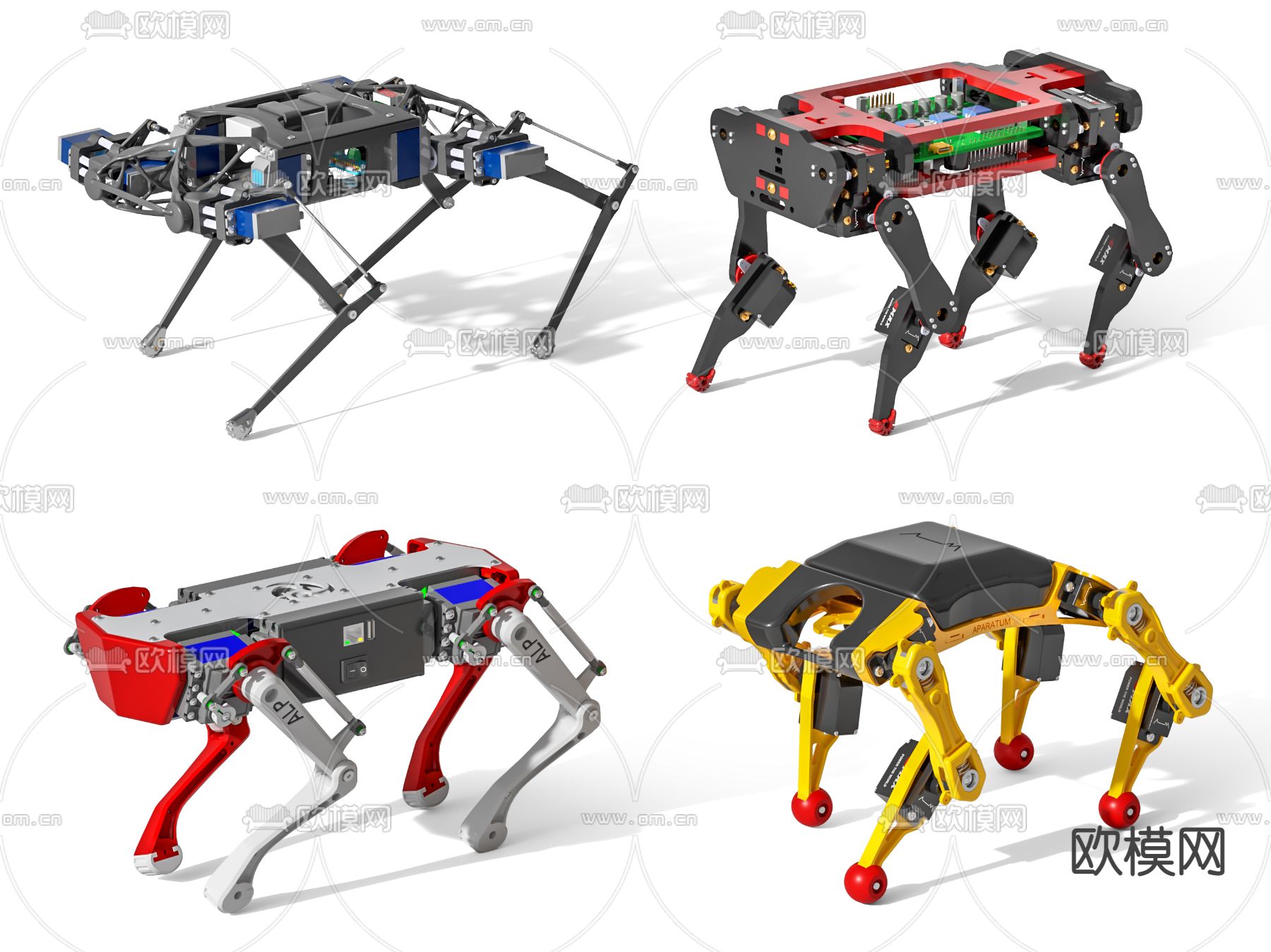 现代四足机器人组合3d模型下载