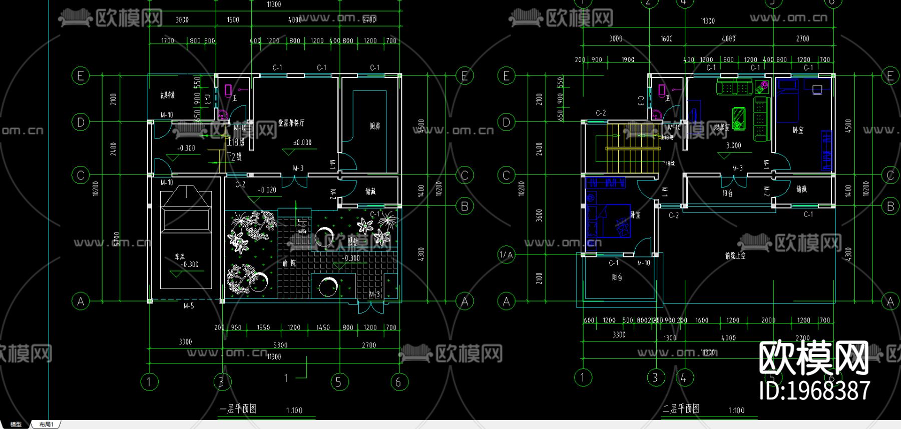 排013二层b11.3x10.2带车库庭院下载（渲染图2）