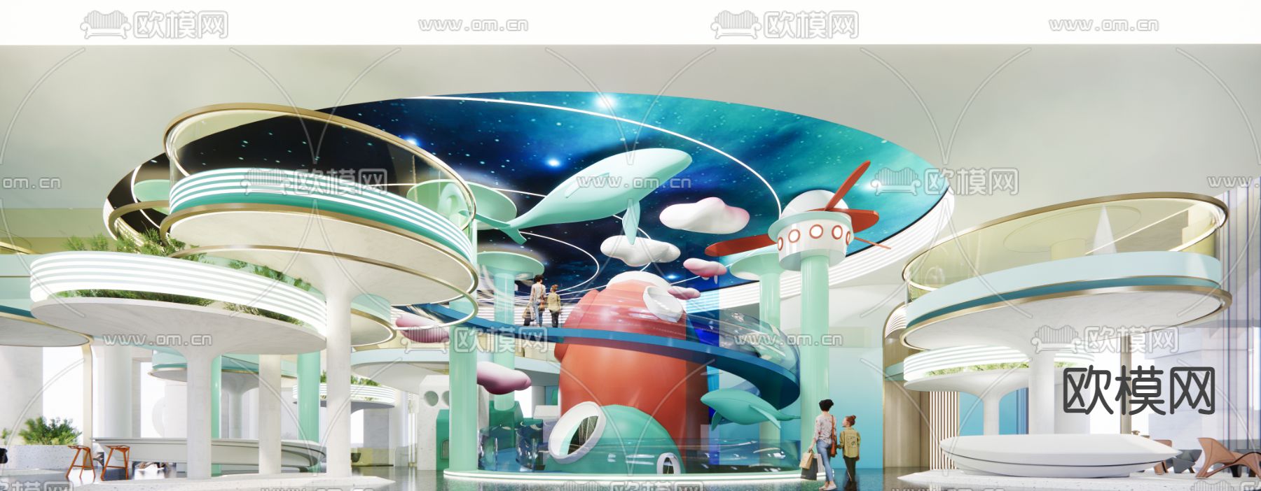 现代儿童淘气堡游乐园su模型下载（渲染图3）