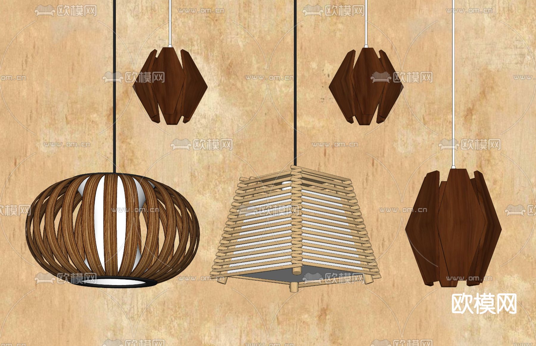 日式竹编吊灯su模型下载（渲染图2）
