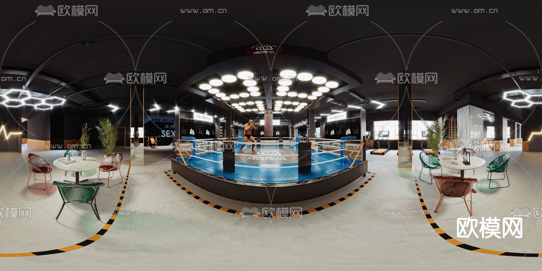 现代拳击馆健身房vr全景3d模型