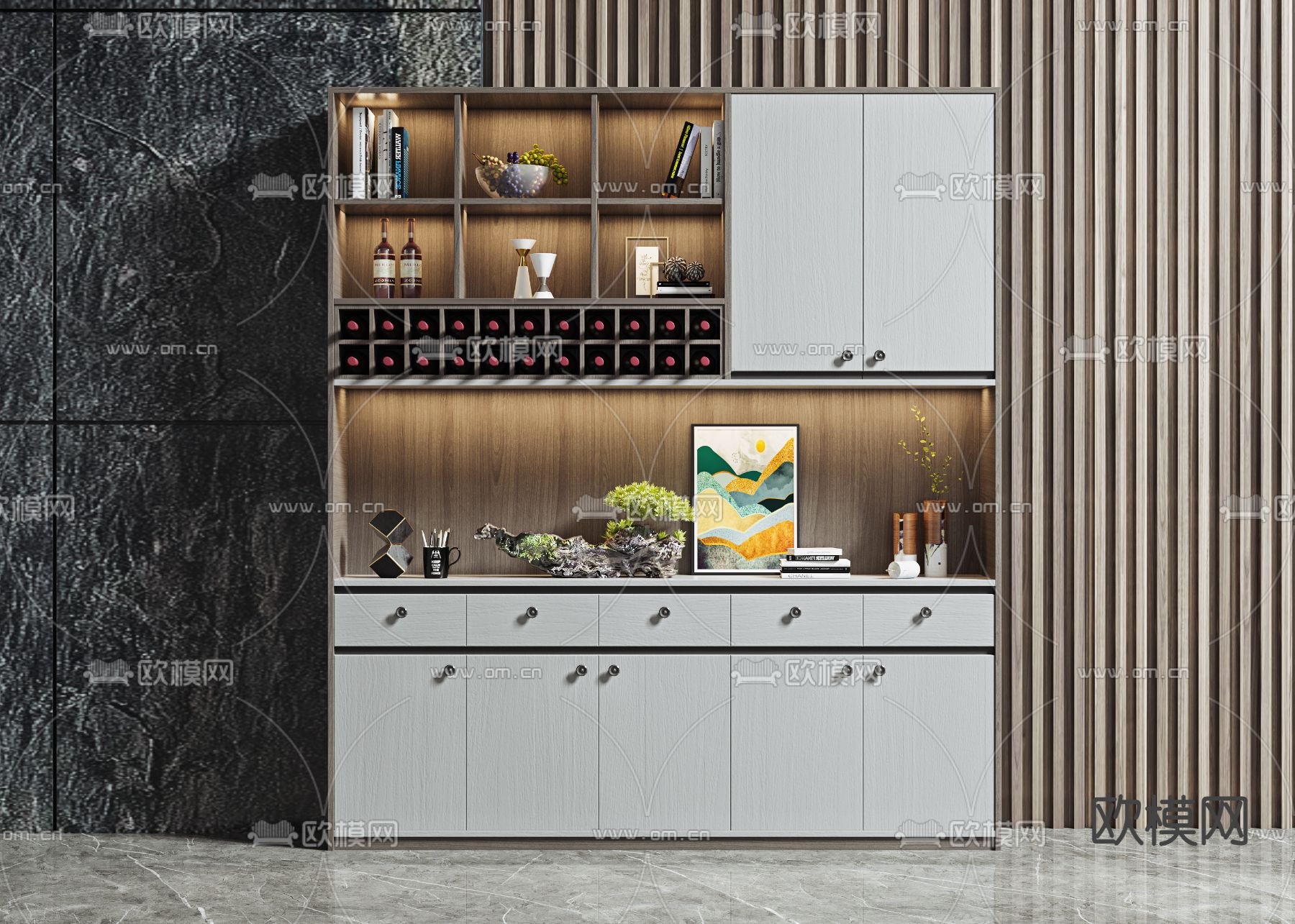 现代轻奢酒柜3d模型下载