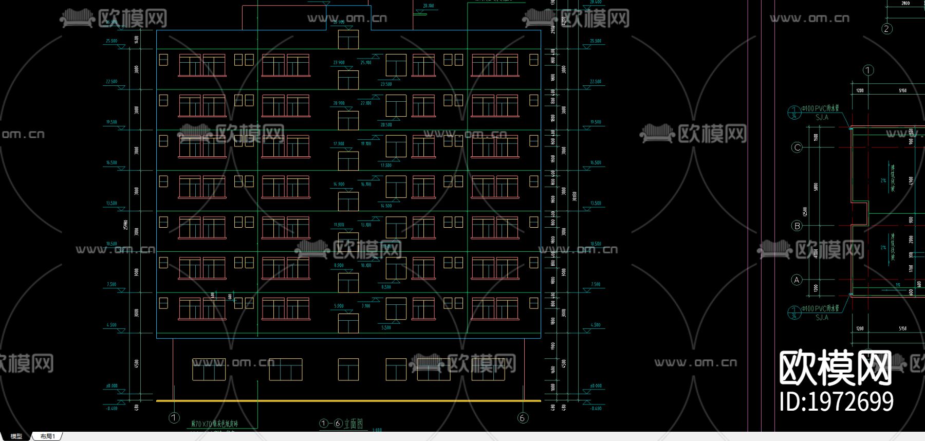 深圳某框架宿舍楼建筑结构图下载（渲染图1）