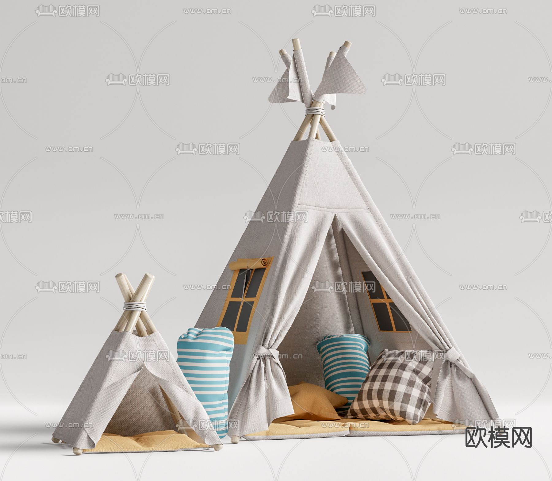 现代儿童帐篷su模型下载（渲染图1）