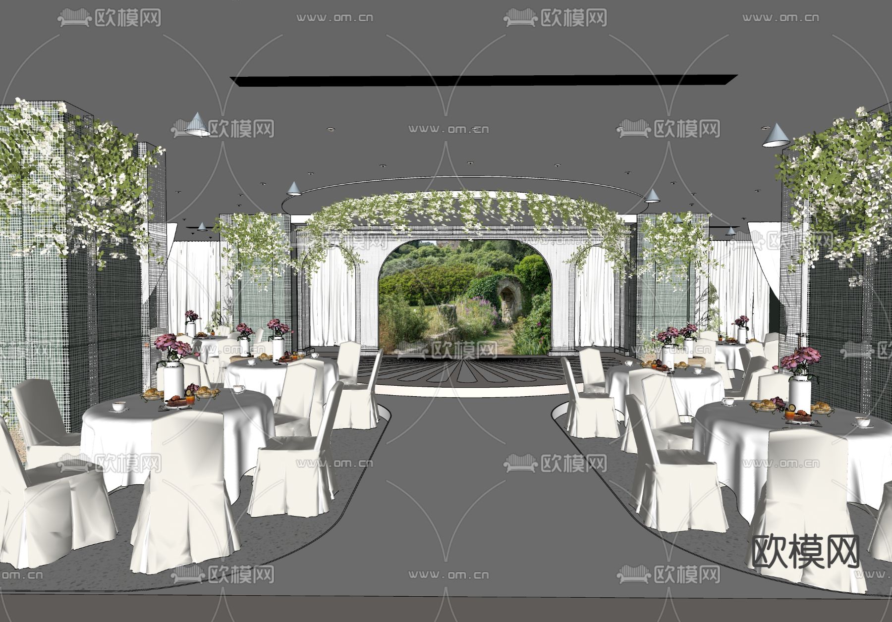 欧式宴会厅su模型下载（渲染图1）
