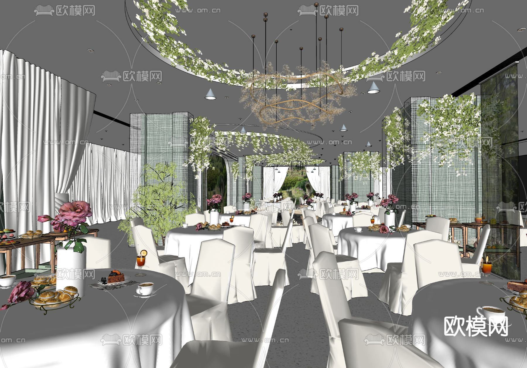 欧式宴会厅su模型下载（渲染图2）