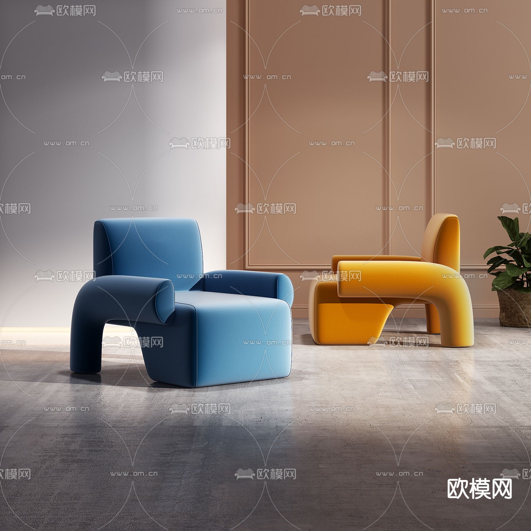 现代布艺单人沙发3d模型
