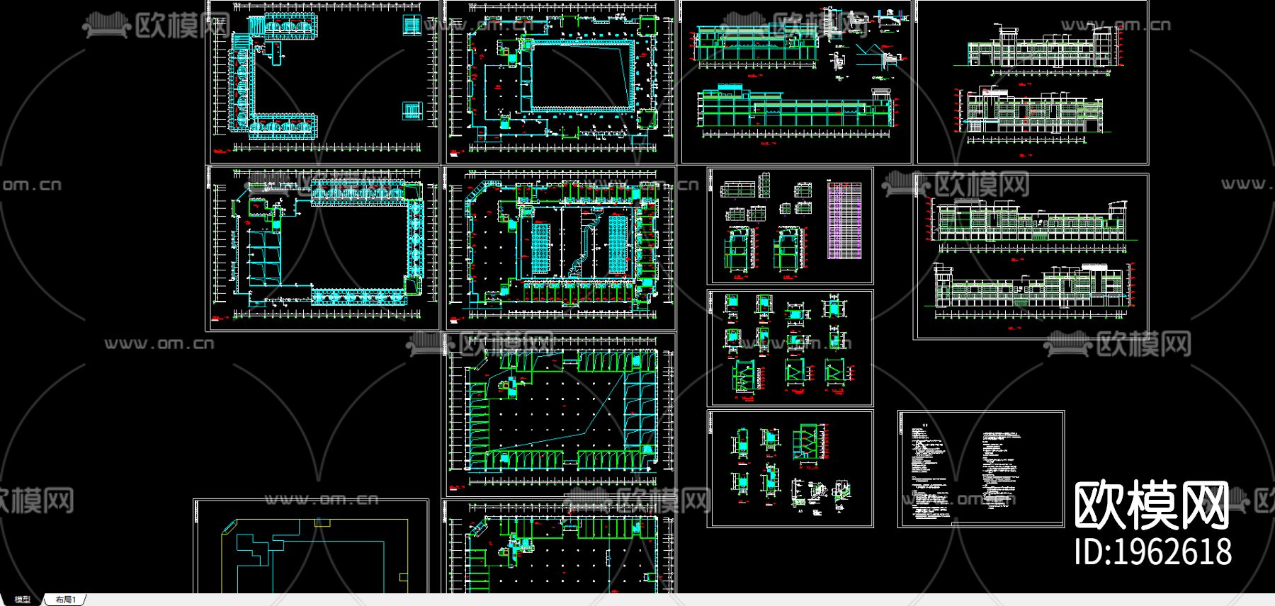 农贸市场建筑施工图下载（渲染图1）