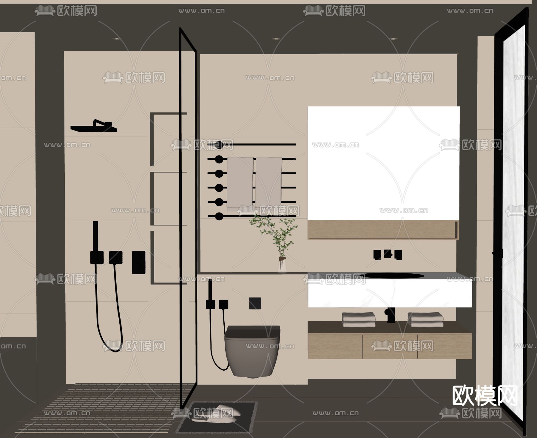 侘寂风浴室卫生间su模型下载（渲染图2）