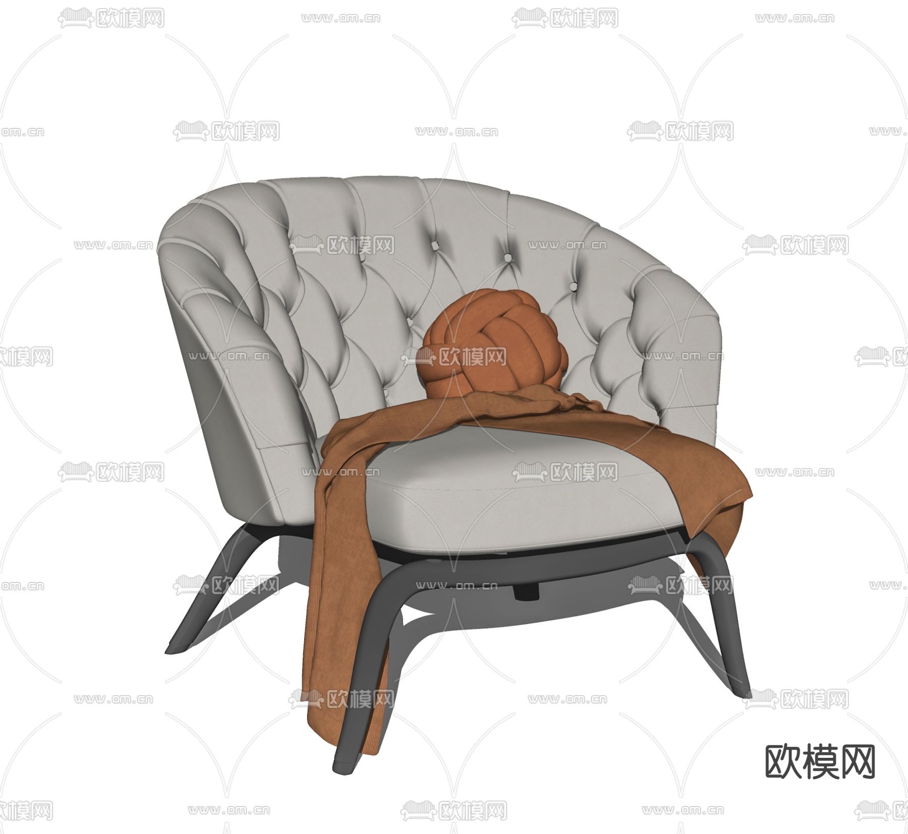 现代皮革休闲椅su模型下载（渲染图2）