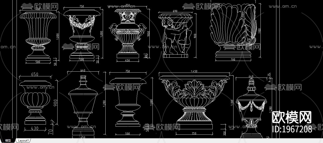 花盆cad造型喷泉及花盆造型大样图下载