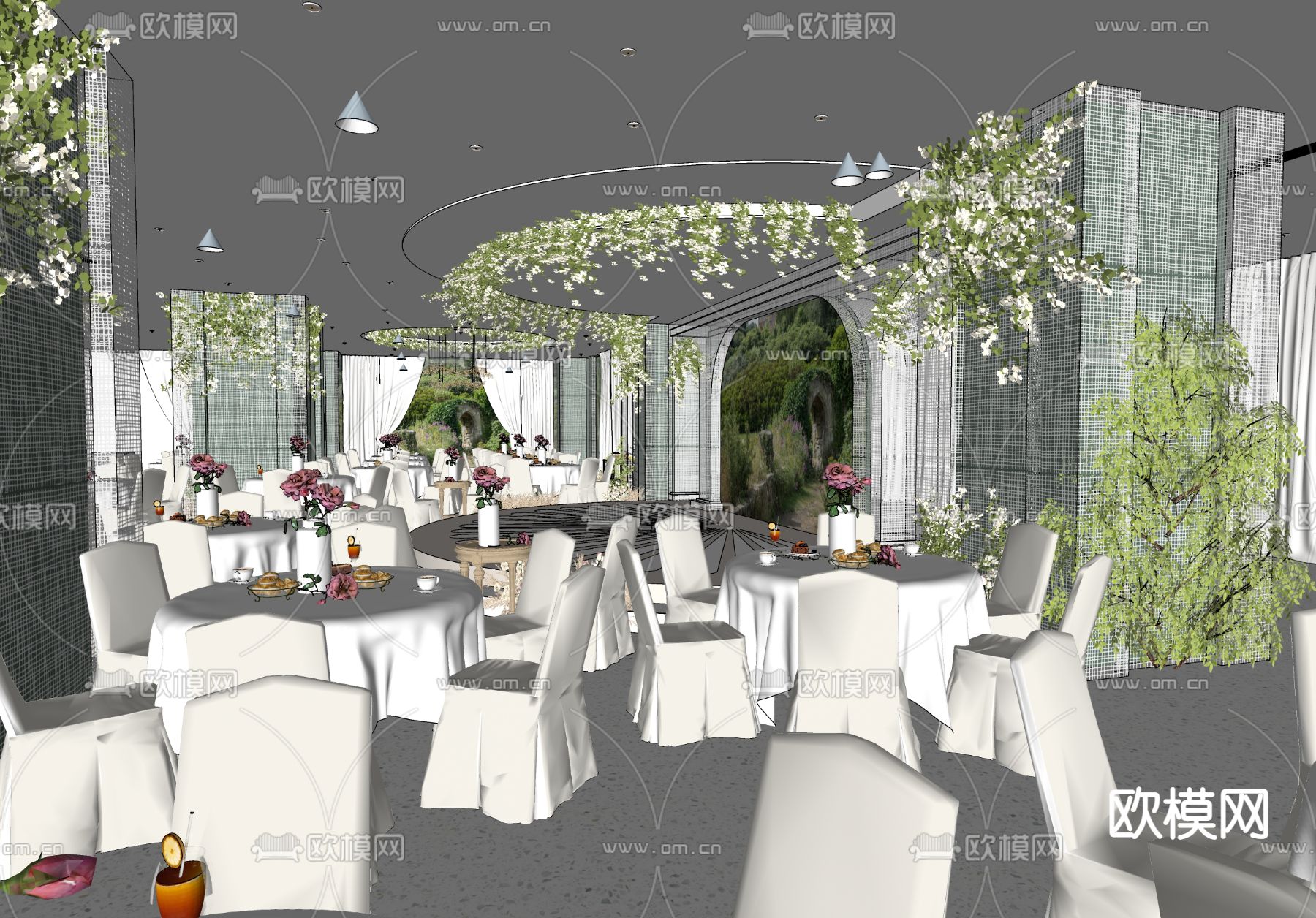 欧式宴会厅su模型下载（渲染图4）