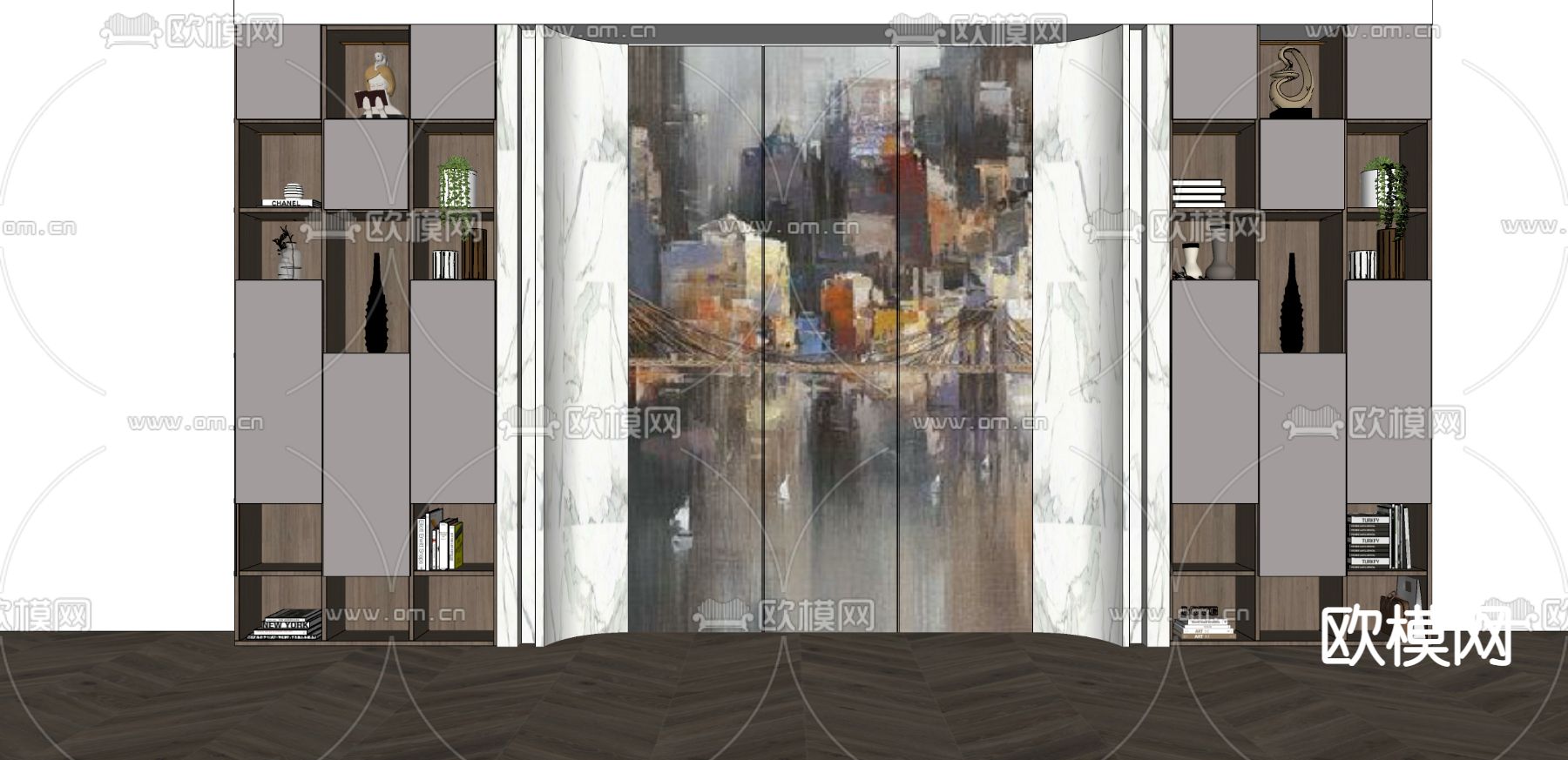 北欧背景墙su模型下载（渲染图2）