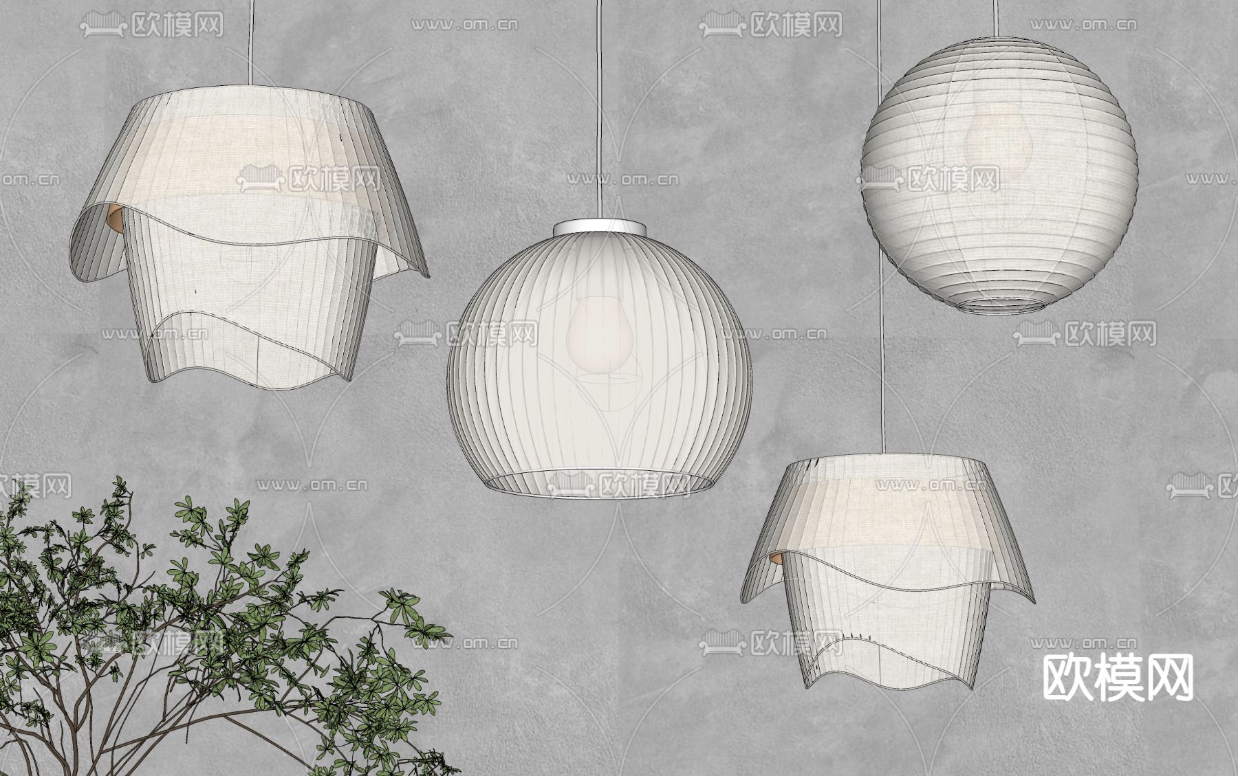 侘寂布艺吊灯su模型下载（渲染图2）