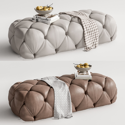  欧式床尾凳脚踏su模型 