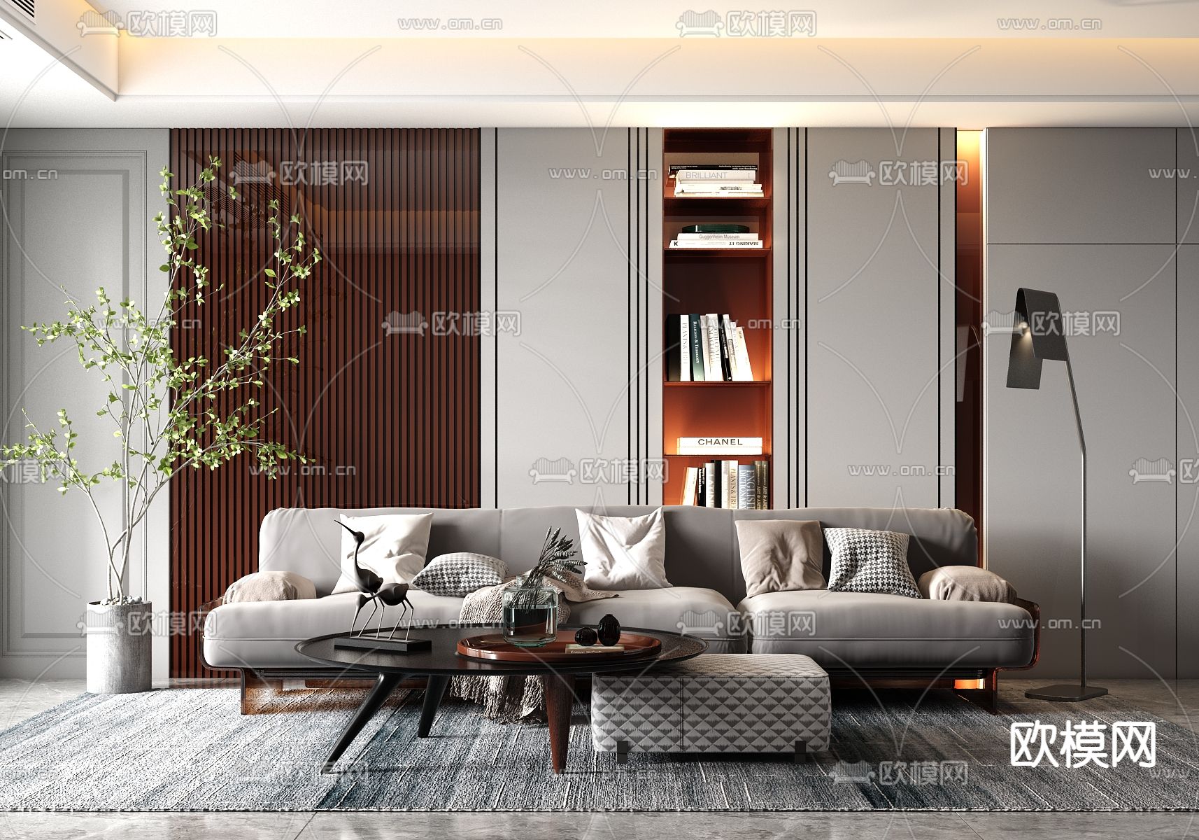 现代布艺沙发组合3d模型下载