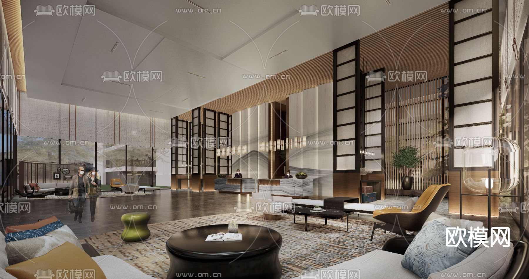 现代酒店大堂su模型下载（渲染图1）