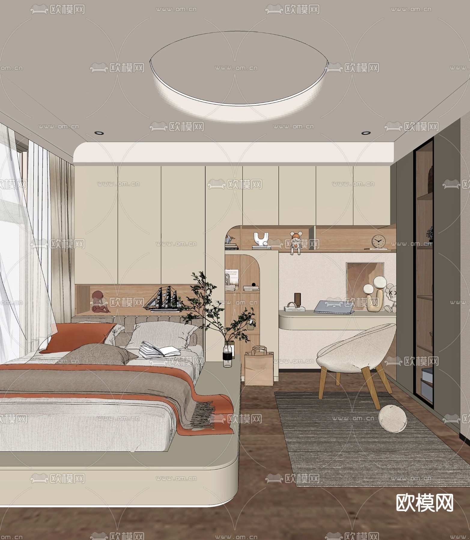 侘寂榻榻米卧室su模型下载（渲染图2）