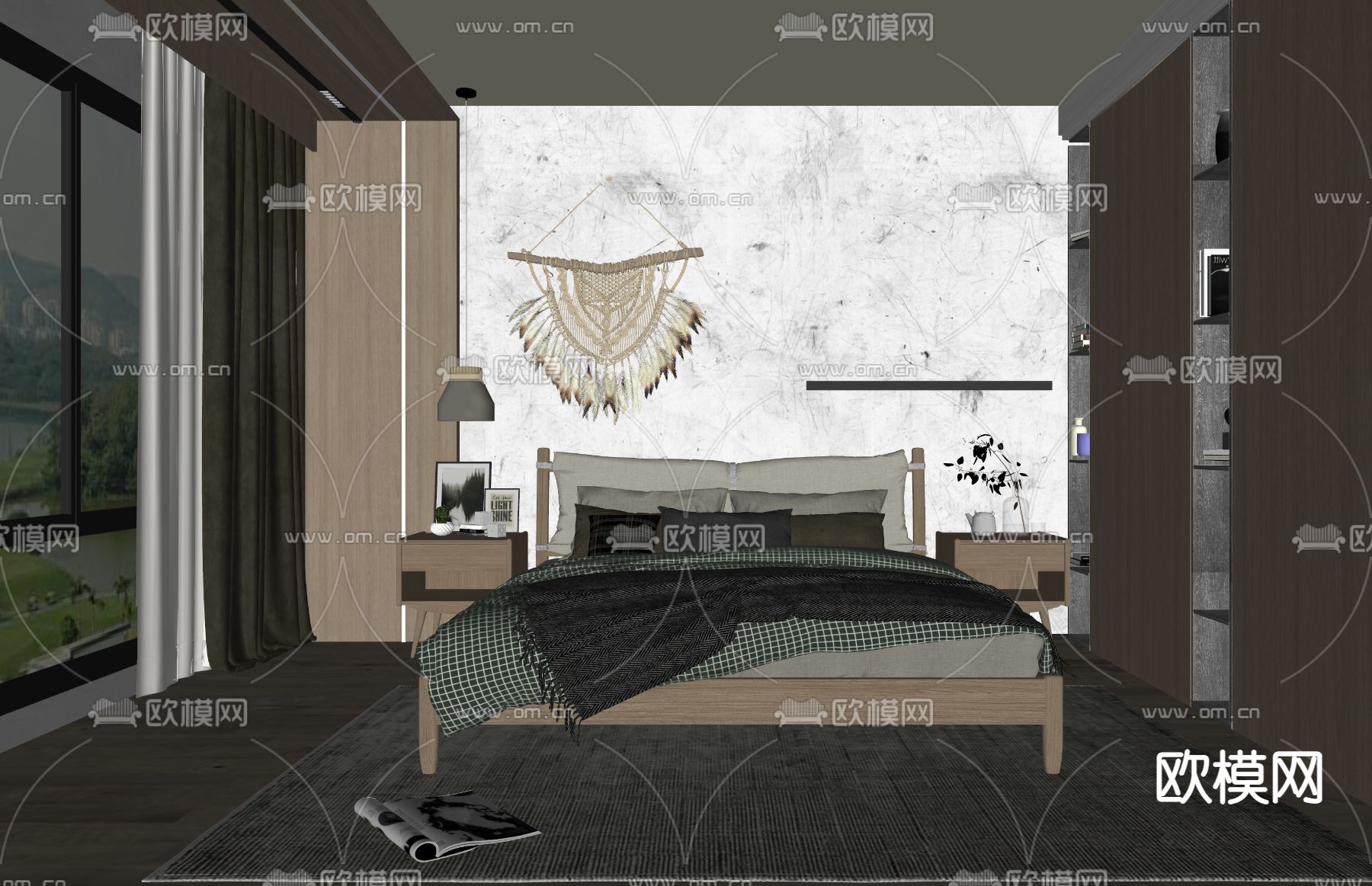 北欧卧室主人房su模型下载（渲染图2）