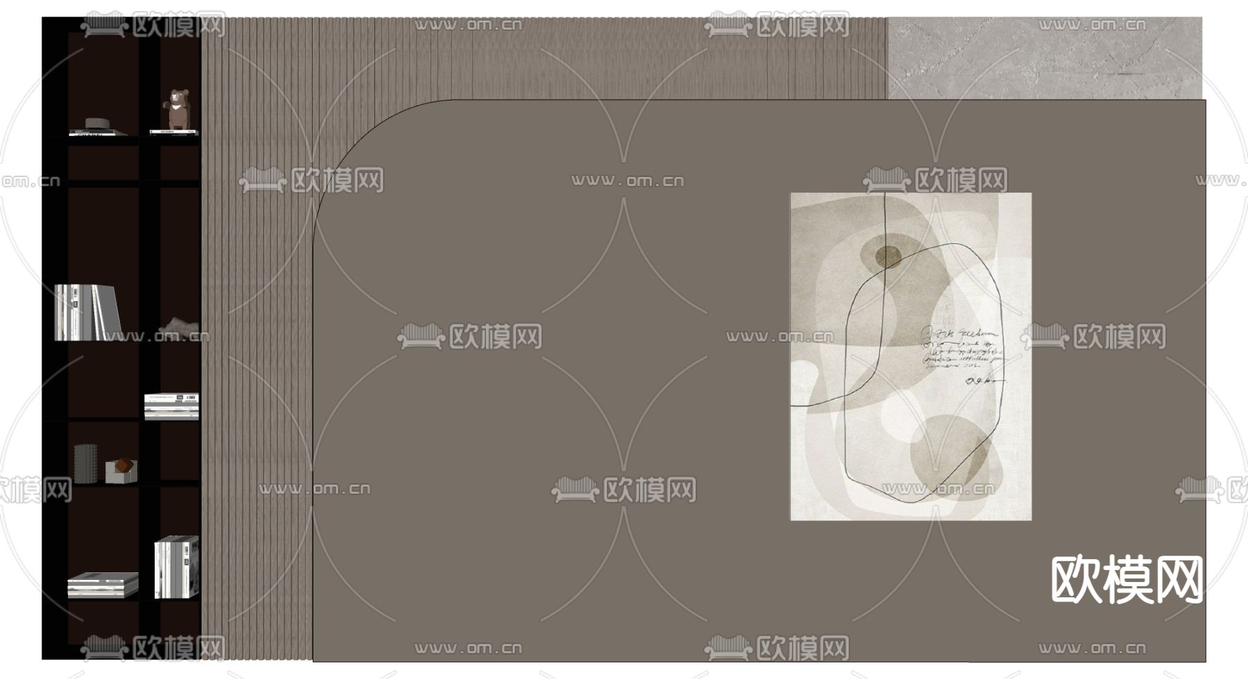 现代电视背景墙su模型下载（渲染图2）