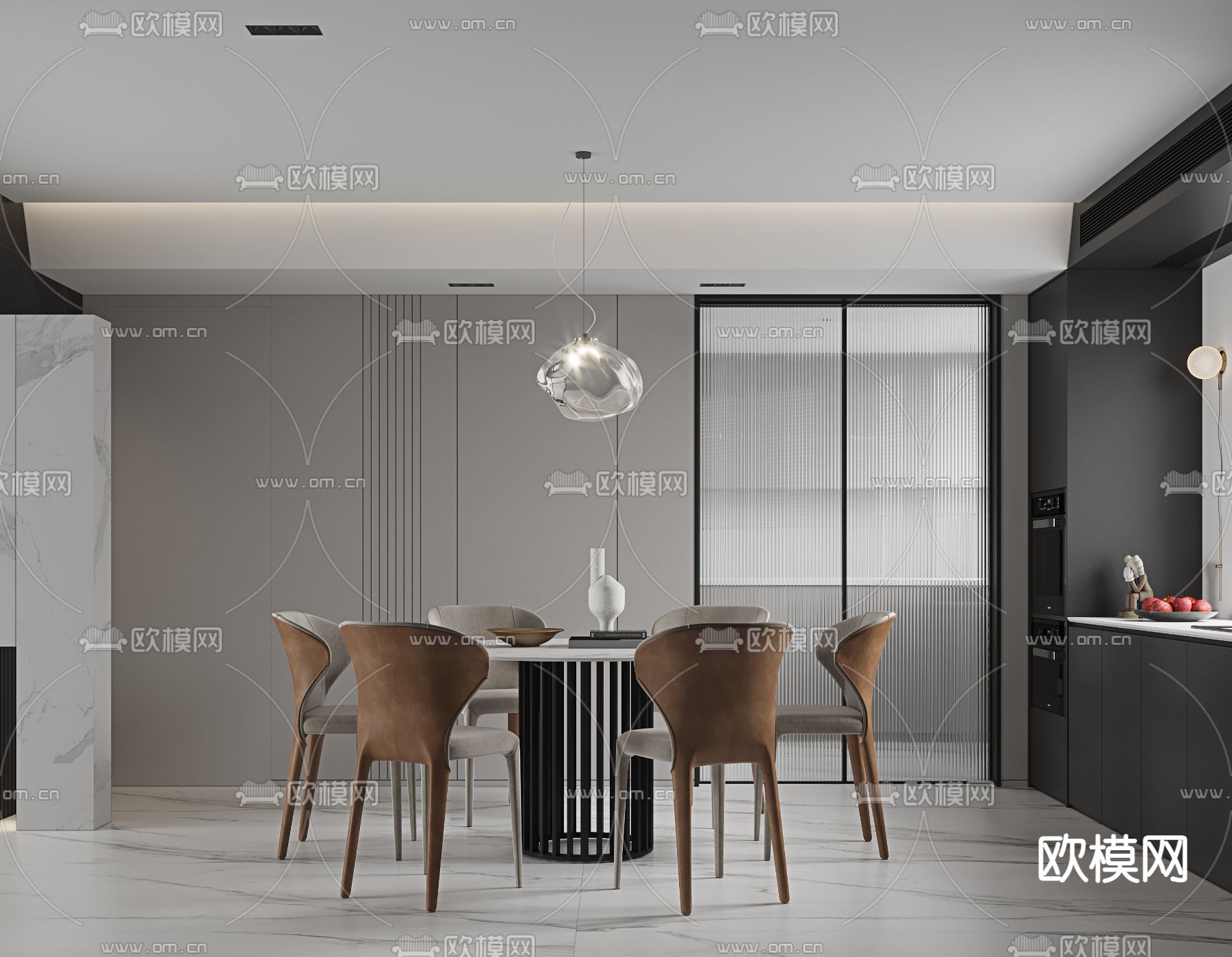 现代高级灰餐厅3d模型下载（渲染图2）