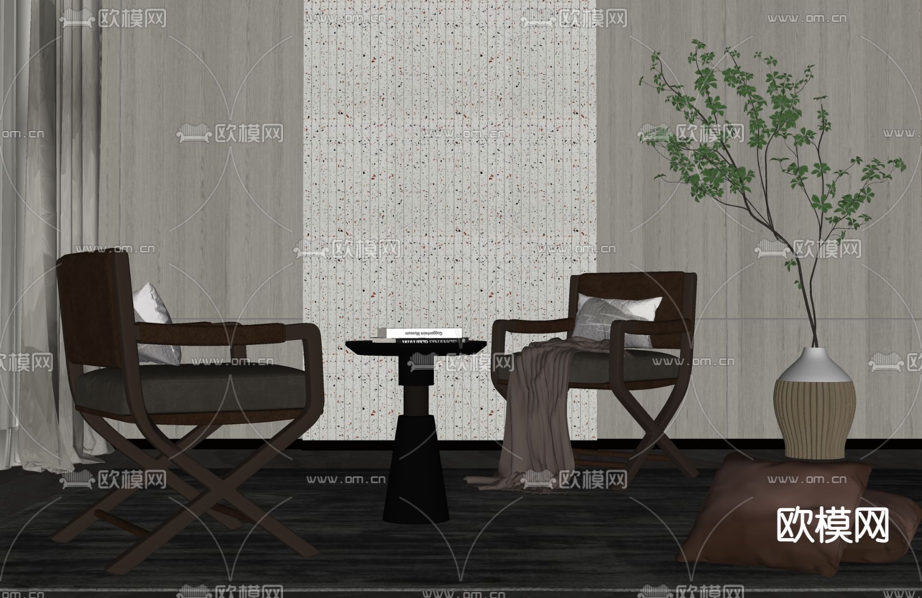 现代轻奢休闲椅su模型下载（渲染图2）