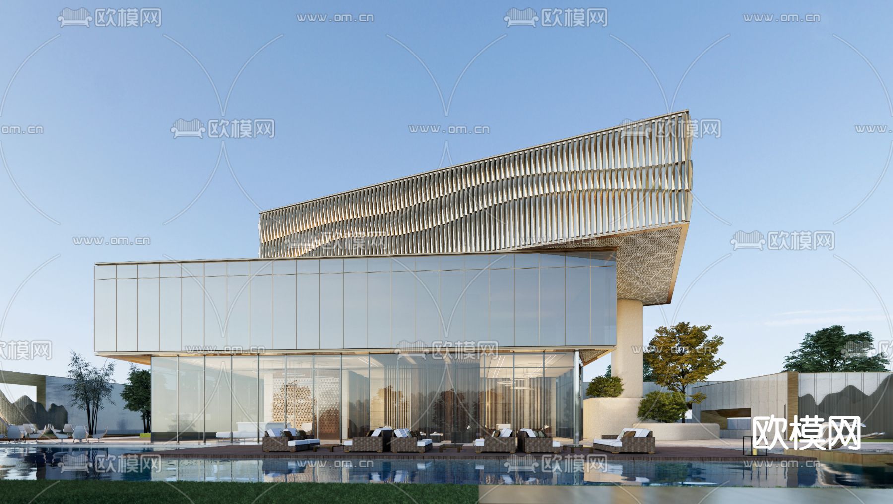 现代售楼处外观su模型下载（渲染图2）