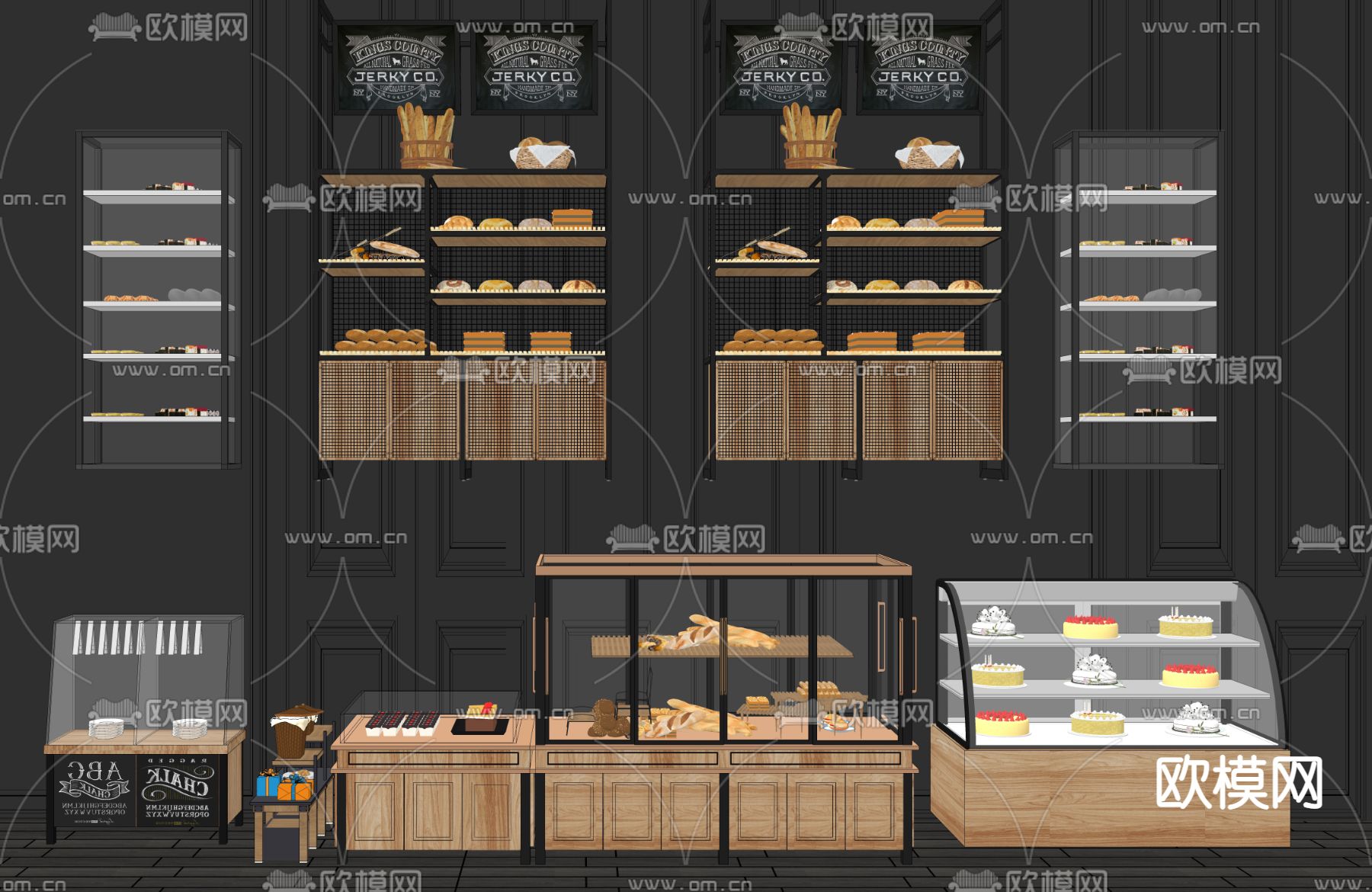 现代蛋糕面包展柜货柜su模型下载（渲染图2）