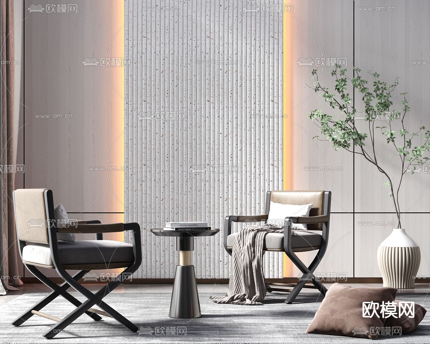 现代轻奢休闲椅su模型下载（渲染图1）