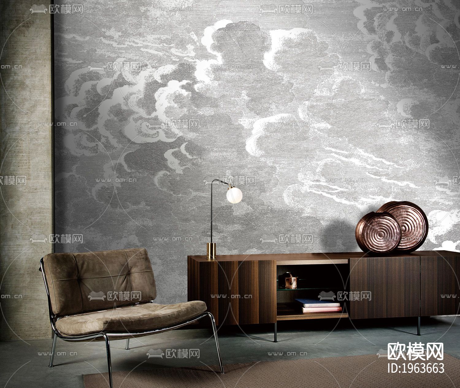 现代简约精雕立体墙纸下载（渲染图3）