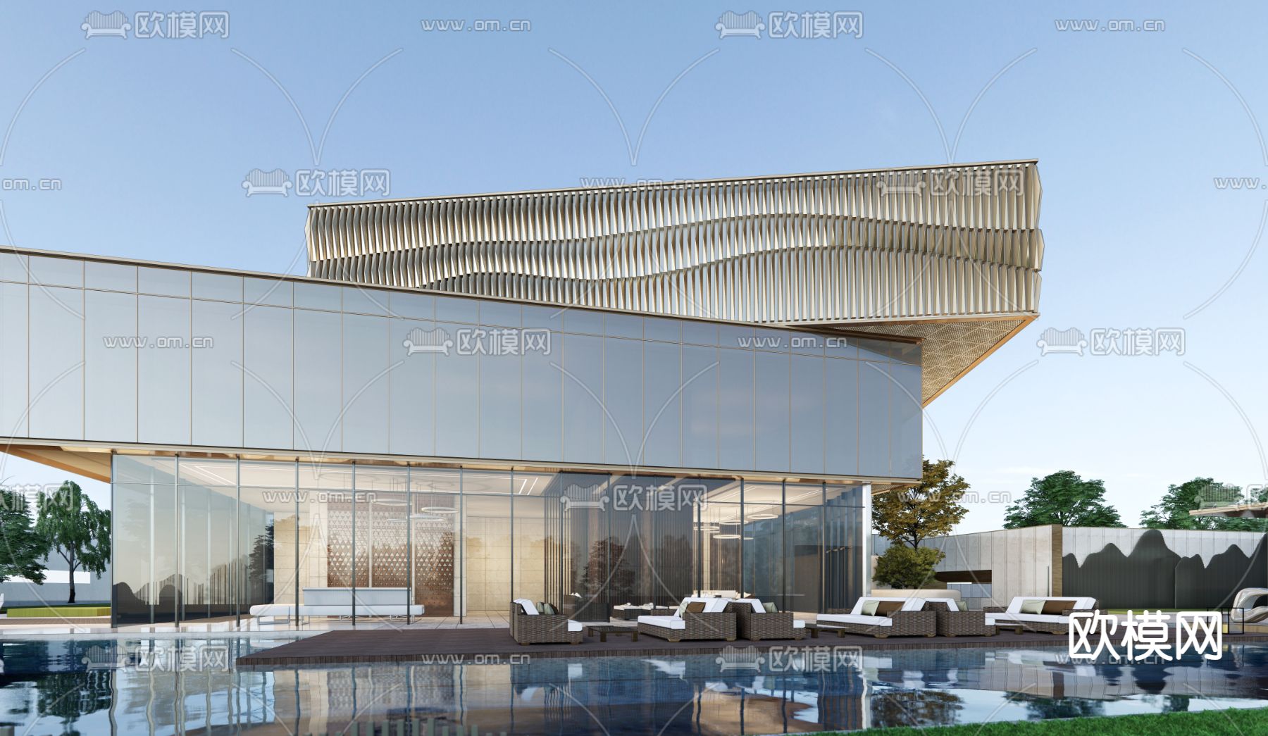 现代售楼处外观su模型下载（渲染图3）