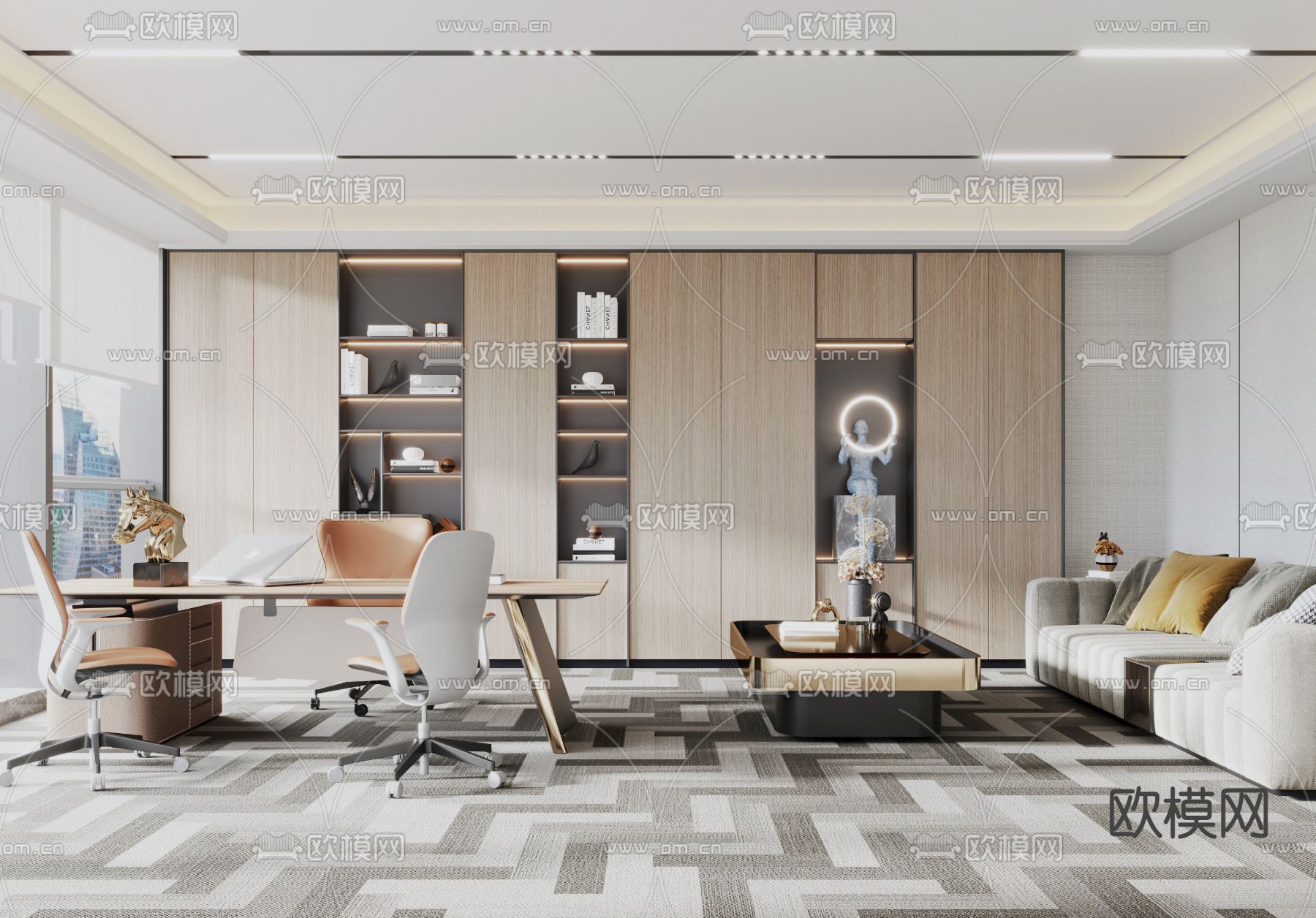 现代办公室su模型下载（渲染图1）