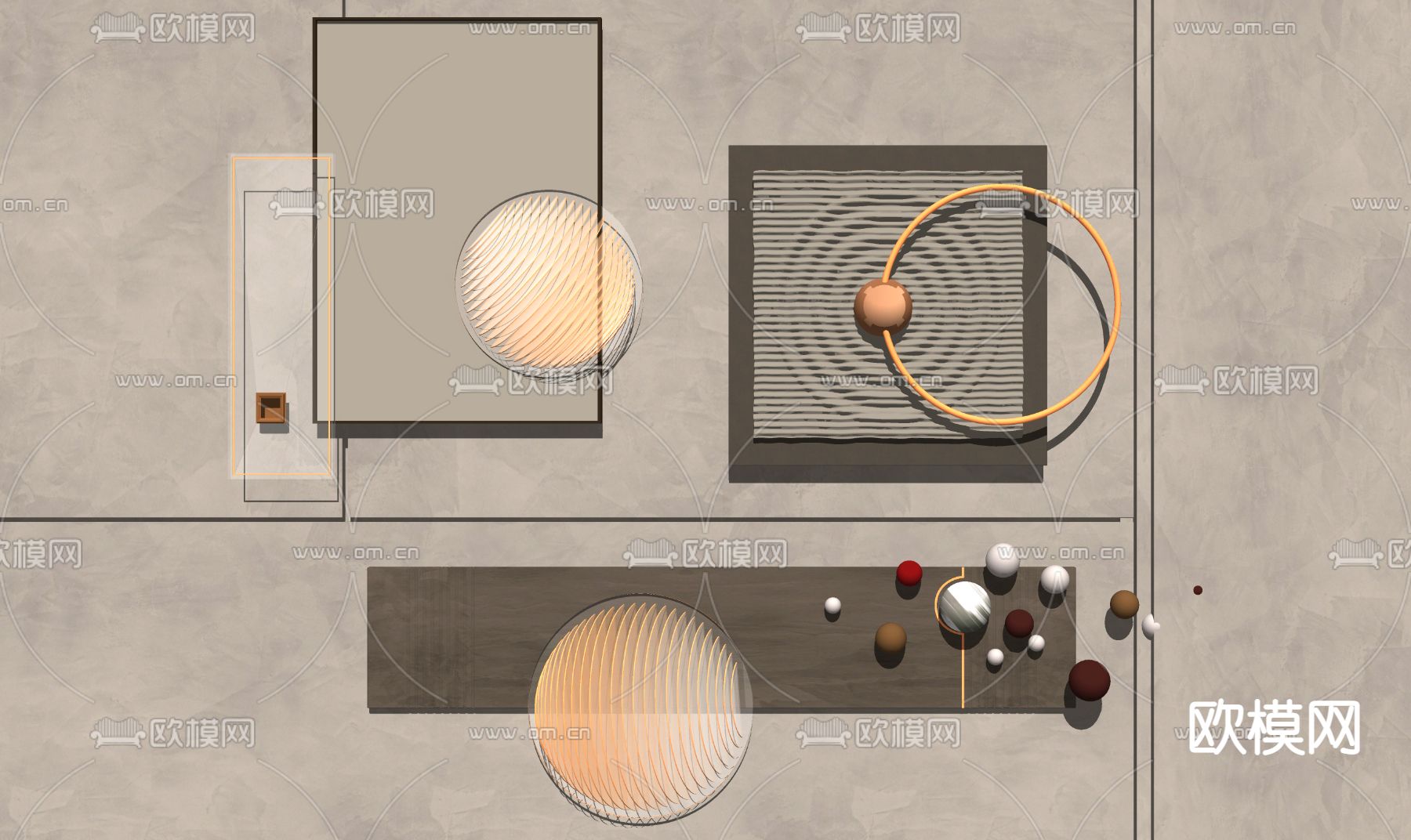 现代立体墙饰挂件su模型下载（渲染图2）