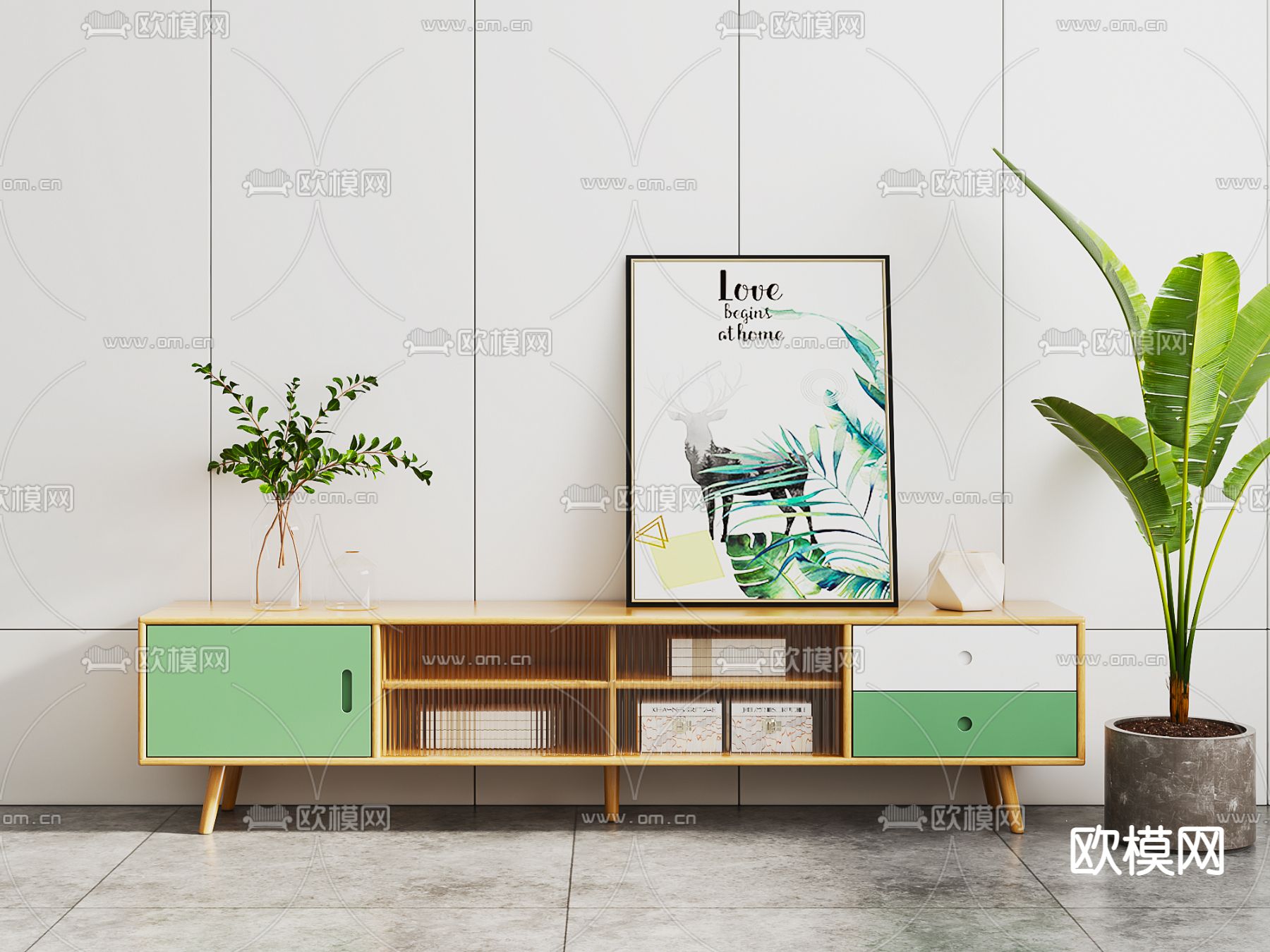 北欧原木电视柜3d模型下载