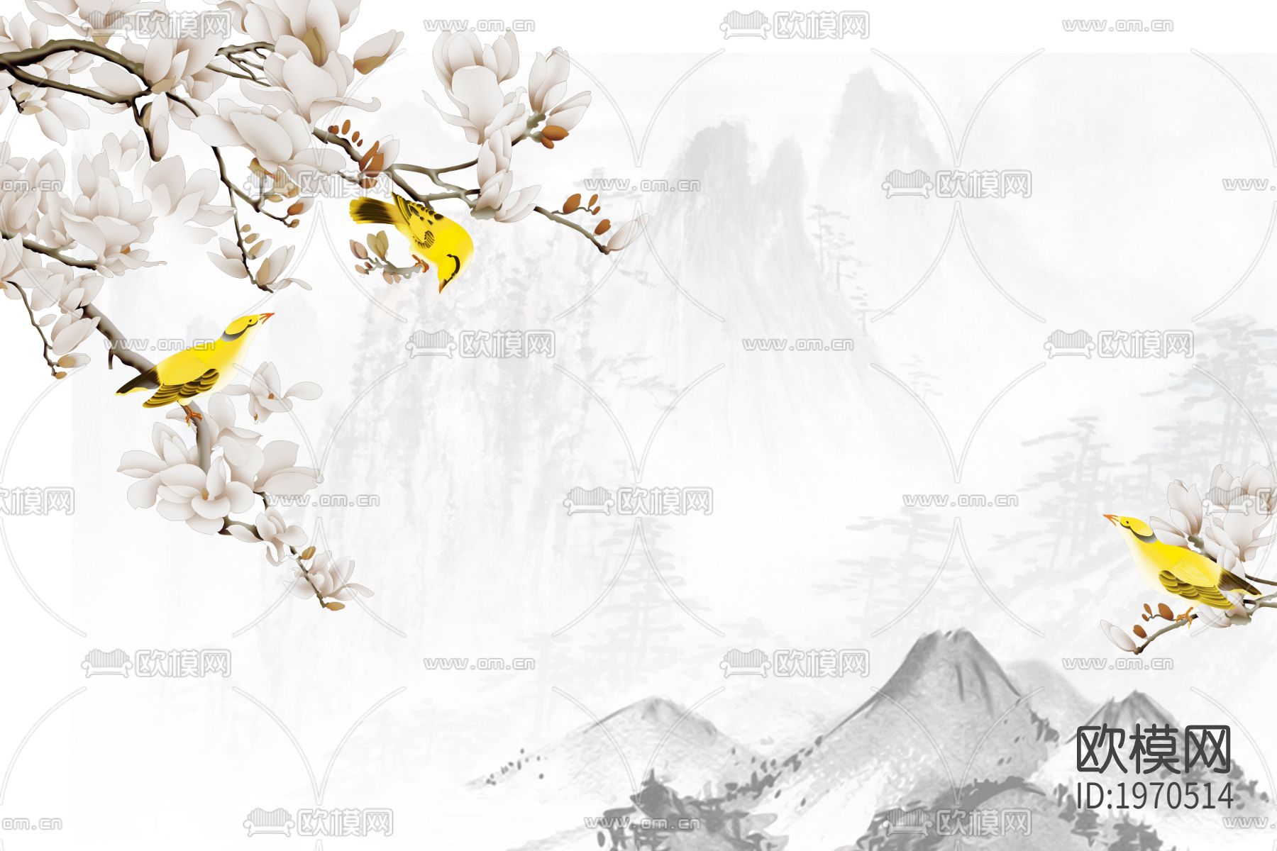 新中式山水花鸟画下载