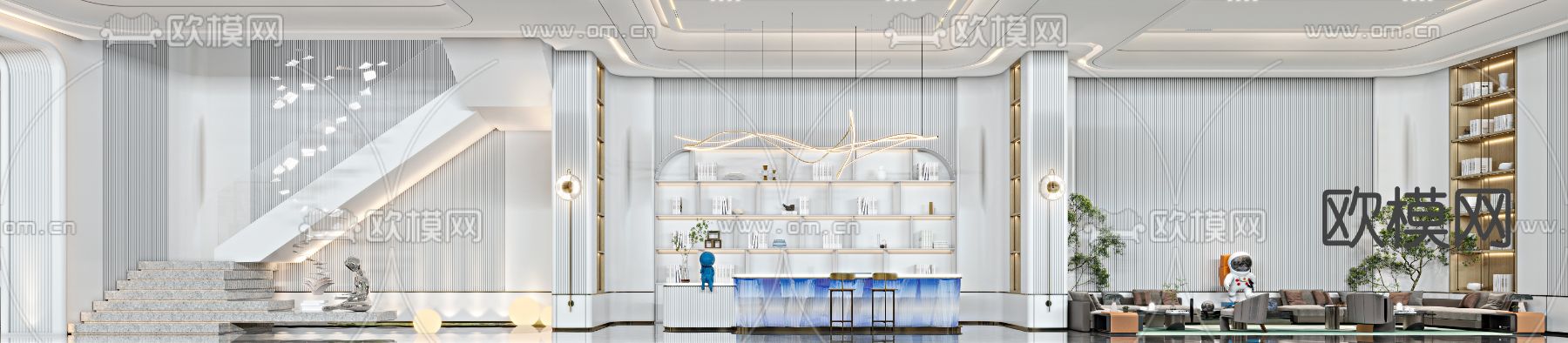 现代售楼处洽谈区3d模型下载（渲染图2）