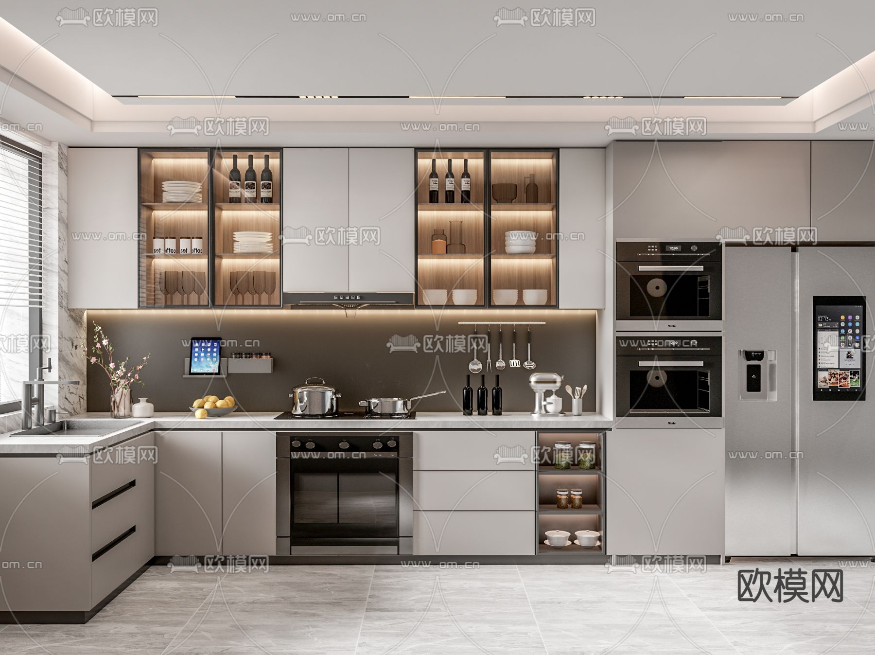 现代厨房su模型下载（渲染图1）
