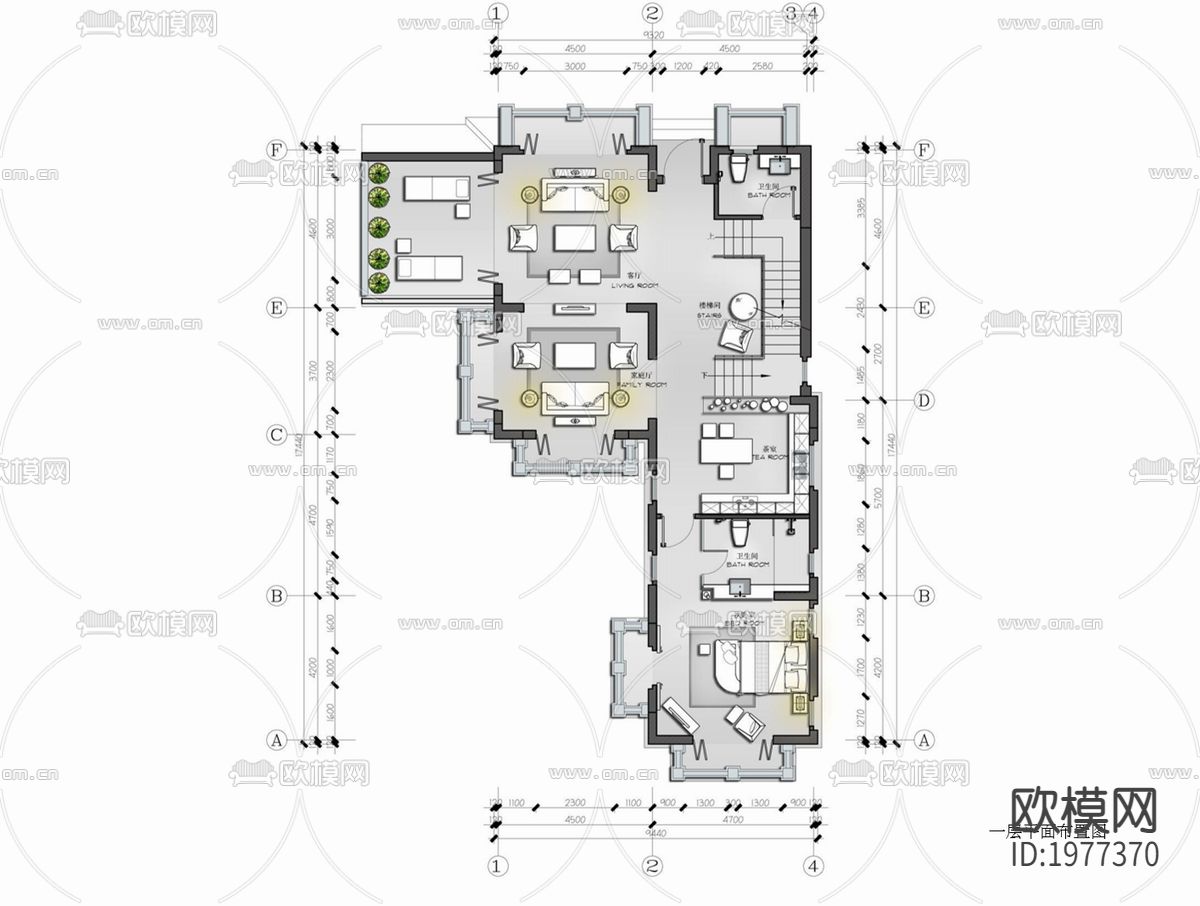 550㎡度假别墅住宅CAD全套施工图   样板房  别墅 私下载（渲染图3）